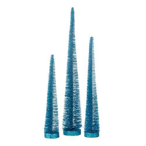Lot De 3 Sapins De Noël Déco "paillettes" 40cm Bleu