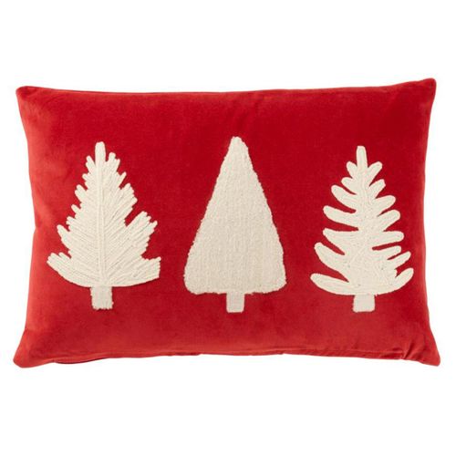 Coussin Déco En Velours "sapin" 30x45cm Rouge