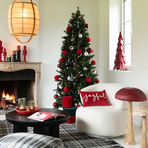 Coussin Déco En Velours "joyful" 30x45cm Rouge