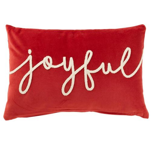 Coussin Déco En Velours "joyful" 30x45cm Rouge