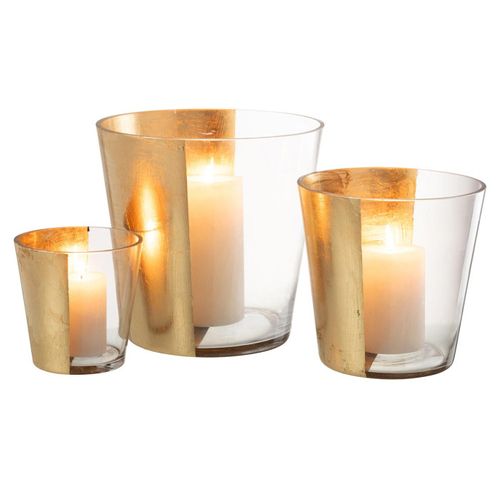 Photophore Design En Verre "boe" 18cm Transparent et Or