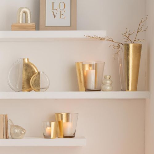 Vase Design En Verre "moa" 35cm Transparent et Doré