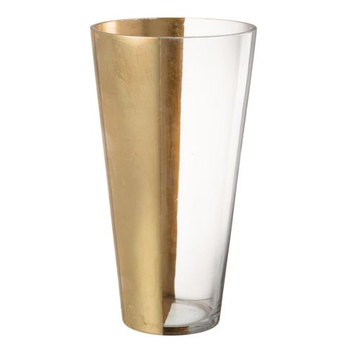 Vase Design En Verre "moa" 35cm Transparent et Doré