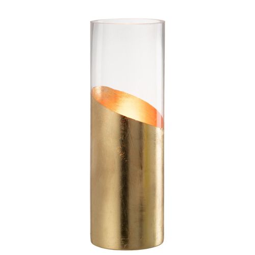 Photophore Design En Verre "moa" 30cm Transparent et Or