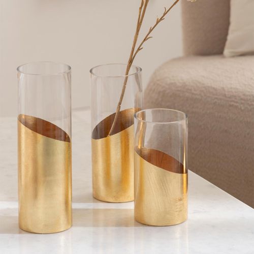 Photophore Design En Verre "moa" 30cm Transparent et Or