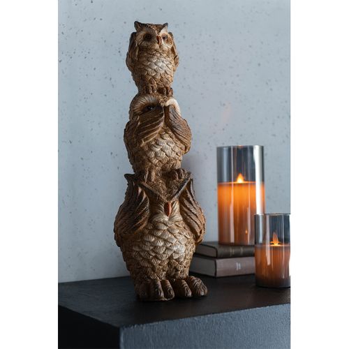 Statuette Hiboux Sur Épaule "pyramide" 46cm Marron