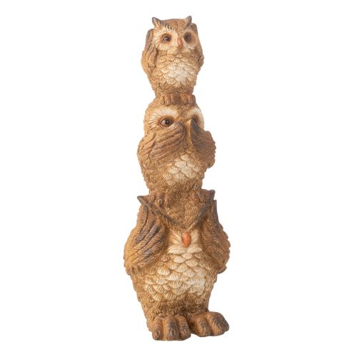 Statuette Hiboux Sur Épaule "pyramide" 46cm Marron