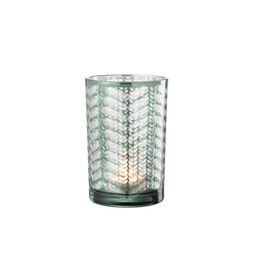 Photophore Design En Verre "chevrons" 18cm Vert