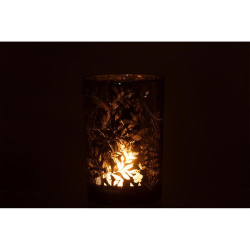 Photophore Déco En Verre "feuilles" 18cm Vert