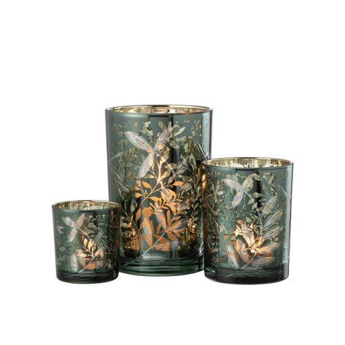 Photophore Déco En Verre "feuilles" 18cm Vert