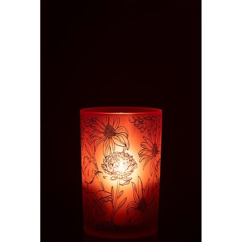 Photophore Déco En Verre Mat "fleurs" 18cm Rouge