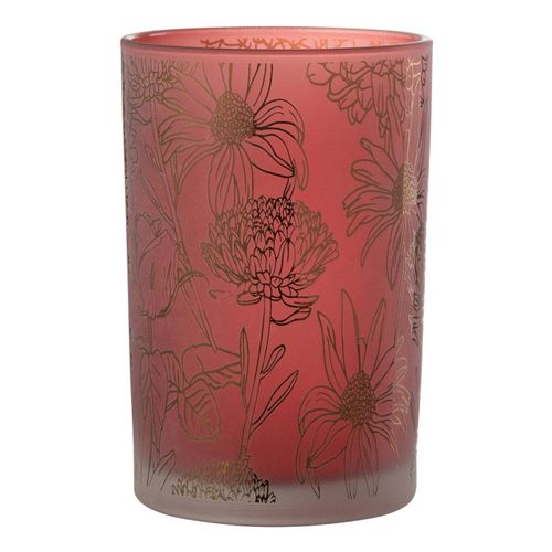 Photophore Déco En Verre Mat "fleurs" 18cm Rouge