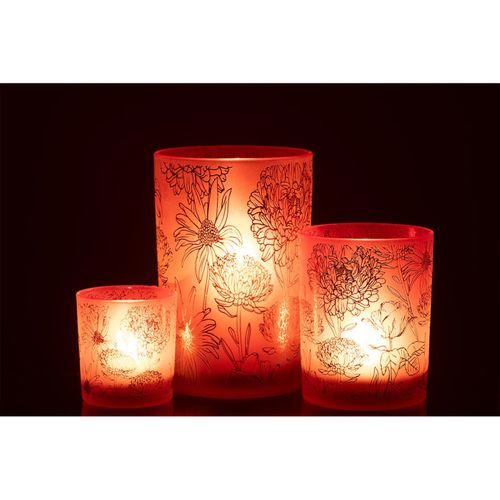 Photophore Déco En Verre Mat "fleurs" 18cm Rouge