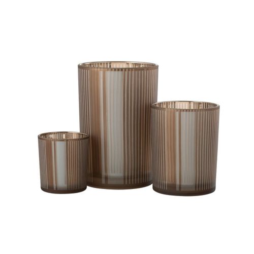 Photophore Déco En Verre Mat "lignes" 18cm Marron