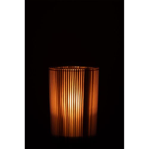 Photophore Déco En Verre Mat "lignes" 18cm Marron