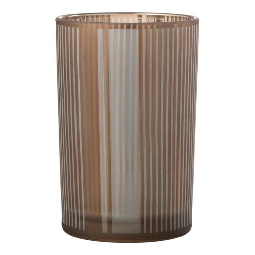 Photophore Déco En Verre Mat "lignes" 18cm Marron