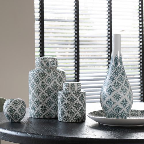 Vase Poire En Porcelaine "kousa" 43cm Bleu et Blanc