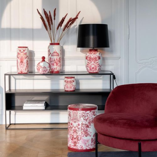 Pot Flasque En Porcelaine "moriko" 22cm Rouge et Blanc