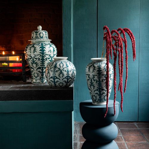 Vase Déco En Verre "victoria" 37cm Vert et Blanc