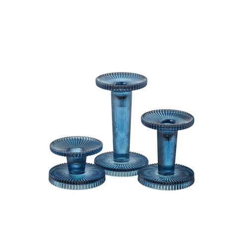 Lot De 3 Chandeliers En Verre "nelly" 16cm Bleu