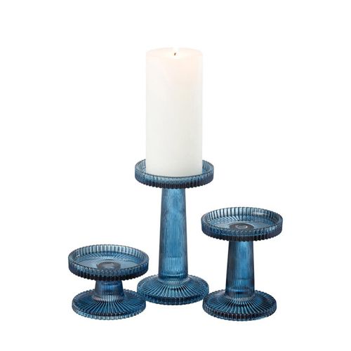 Lot De 3 Chandeliers En Verre "nelly" 16cm Bleu