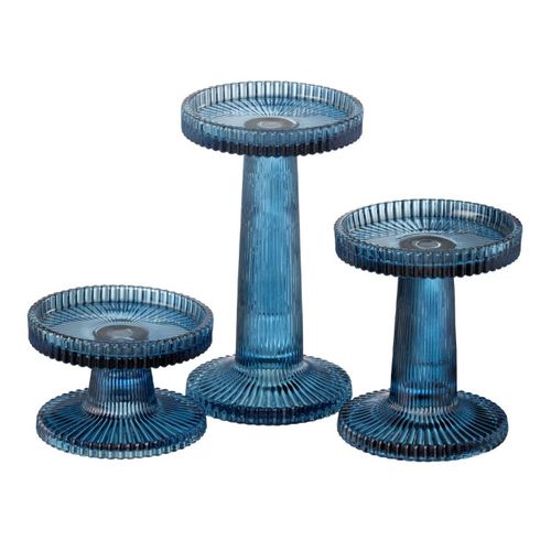 Lot De 3 Chandeliers En Verre "nelly" 16cm Bleu