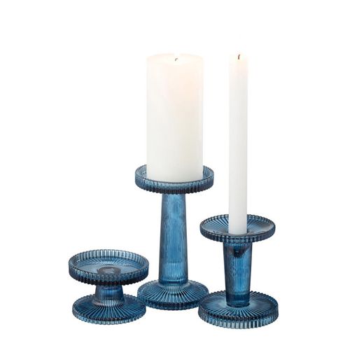 Lot De 3 Chandeliers En Verre "nelly" 16cm Bleu