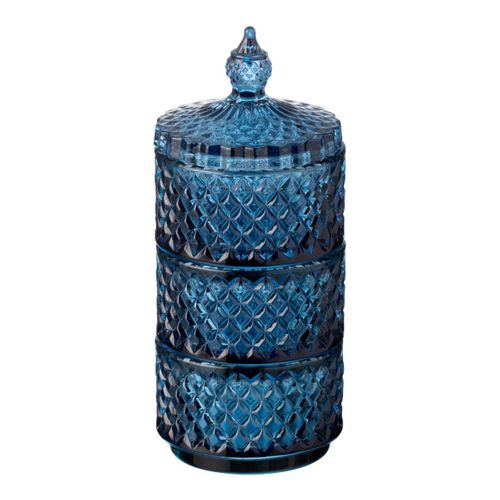 Boîte Déco En Verre "3 Étages" 20cm Bleu