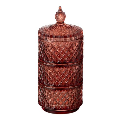 Boîte Déco En Verre "3 Étages" 20cm Orange