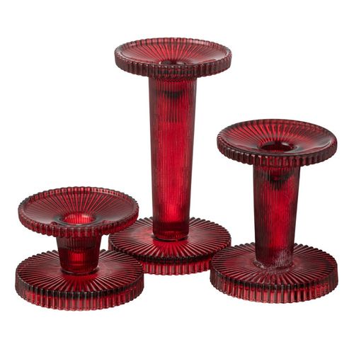 Lot De 3 Chandeliers En Verre "nelly" 16cm Rouge