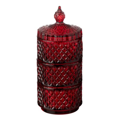 Boîte Déco En Verre "3 Étages" 20cm Rouge