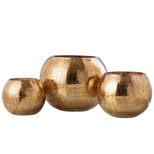 Photophore Boule En Verre "craquelée" 20cm Doré Foncé