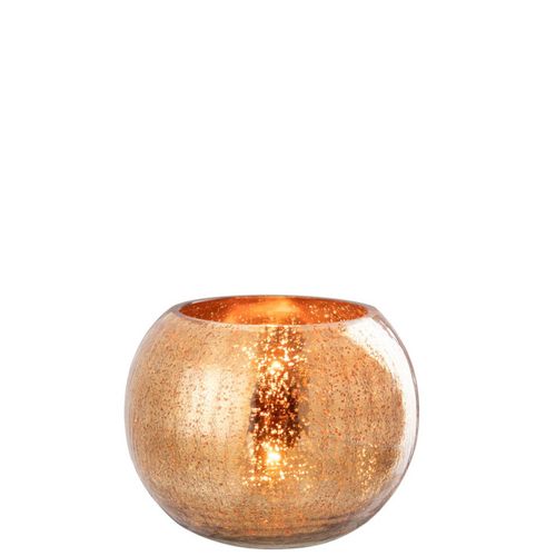 Photophore Boule En Verre "craquelée" 20cm Doré Foncé