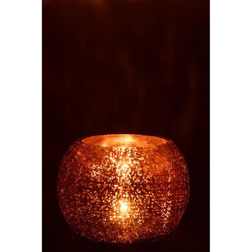 Photophore Boule En Verre "craquelée" 20cm Doré Foncé
