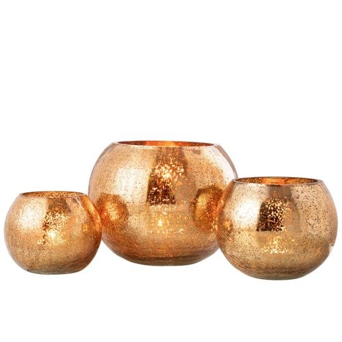 Photophore Boule En Verre "craquelée" 20cm Doré Foncé