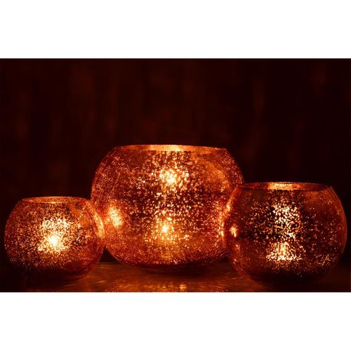 Photophore Boule En Verre "craquelée" 20cm Doré Foncé