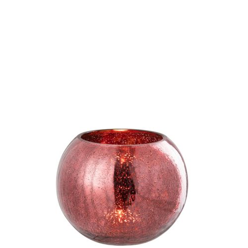Photophore Boule En Verre "craquelée" 20cm Rose