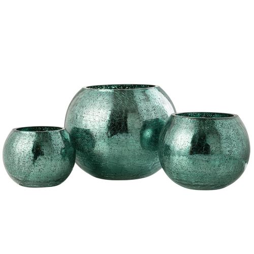 Photophore Boule En Verre "craquelée" 20cm Vert D'eau