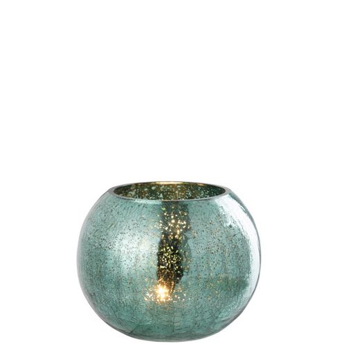 Photophore Boule En Verre "craquelée" 20cm Vert D'eau
