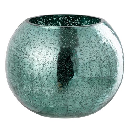 Photophore Boule En Verre "craquelée" 20cm Vert D'eau
