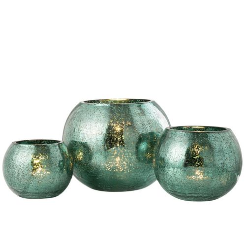 Photophore Boule En Verre "craquelée" 20cm Vert D'eau