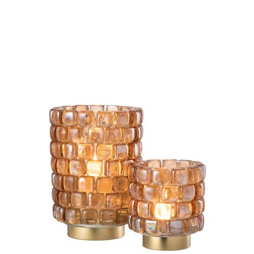 Photophore Mosaïque En Verre "harlan" 20cm Cognac