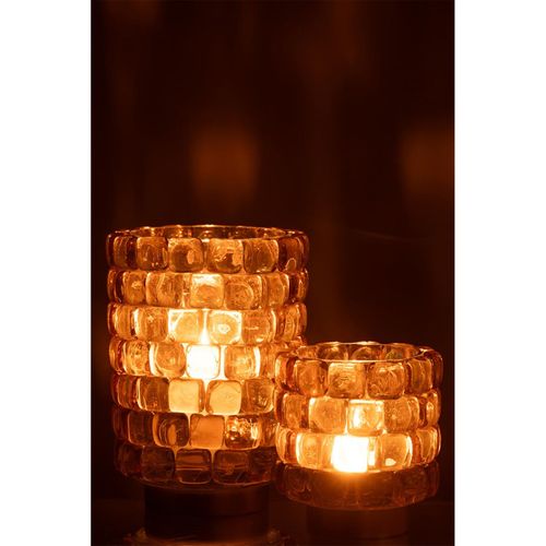 Photophore Mosaïque En Verre "harlan" 20cm Cognac