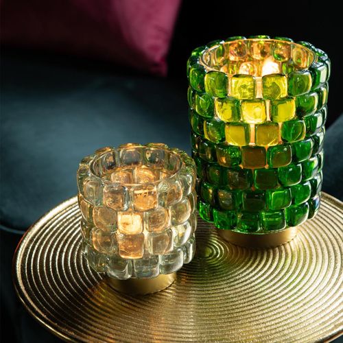 Photophore Mosaïque En Verre "harlan" 20cm Vert