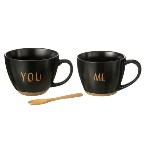 Lot De 2 Tasses Avec Cuillère "me You" 24cm Noir
