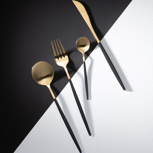 Ménagère 24 Pièces En Inox "mat" 27cm Noir et Doré