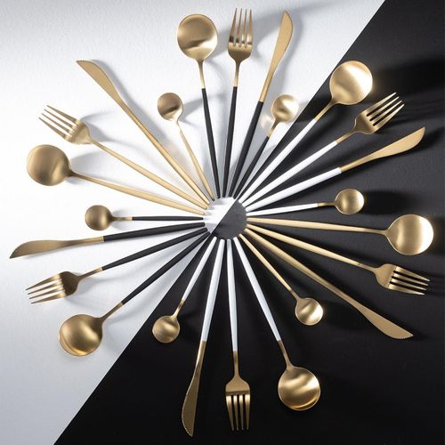 Ménagère 24 Pièces En Inox "mat" 27cm Noir et Doré