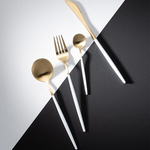 Ménagère 24 Pièces En Inox "mat" 27cm Blanc et Doré