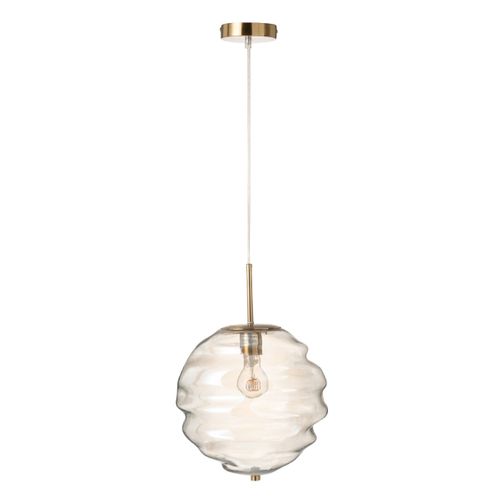 Lampe Suspension En Verre "ruche" 34cm Cognac Clair