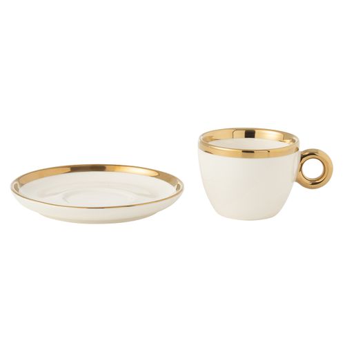 Lot De 4 Tasses et Sous-tasses "faye" 18cl Blanc et Or